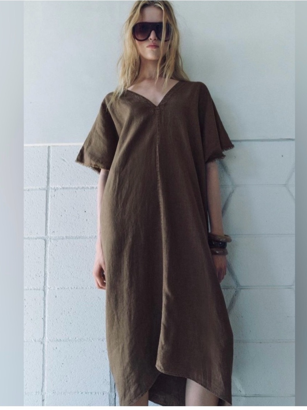 🌷3/$15🌷ZARA LINEN BLEND TUNIC DRESS - CHOCOLATE BROWN